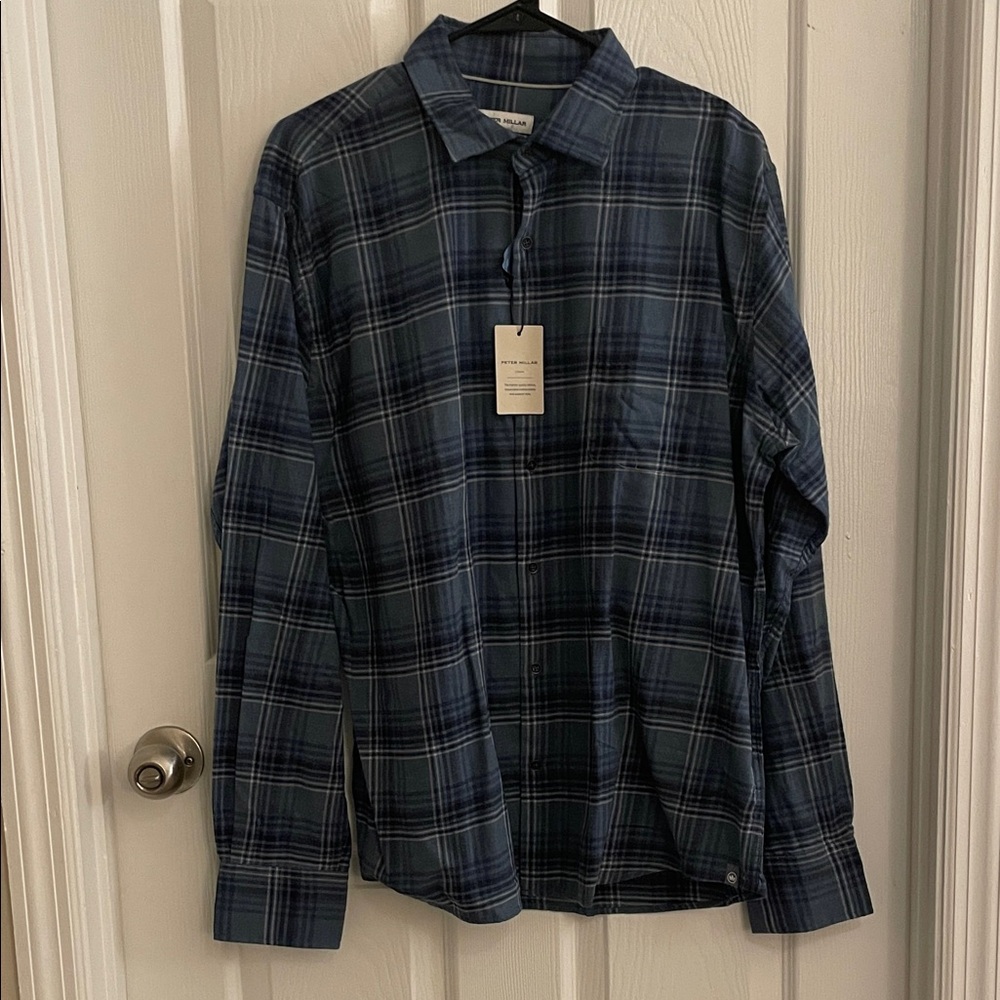 Peter Millar Navy Plaid Casual Shirt